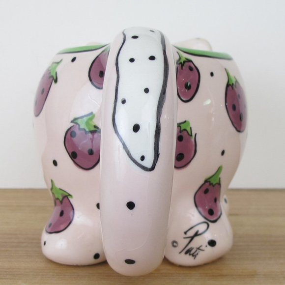 Pink Cat Bella Casa Ganz Strawberry Design Mug Planter Signed Pati A6 - Picture 3 of 6